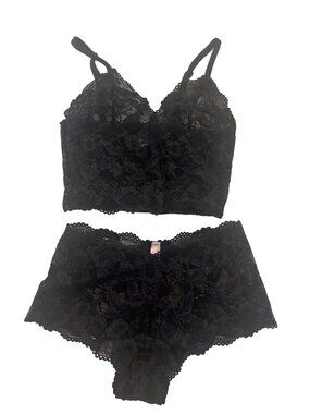 Victorias Secret Black Lace Bralette & High-Waist Panty Set